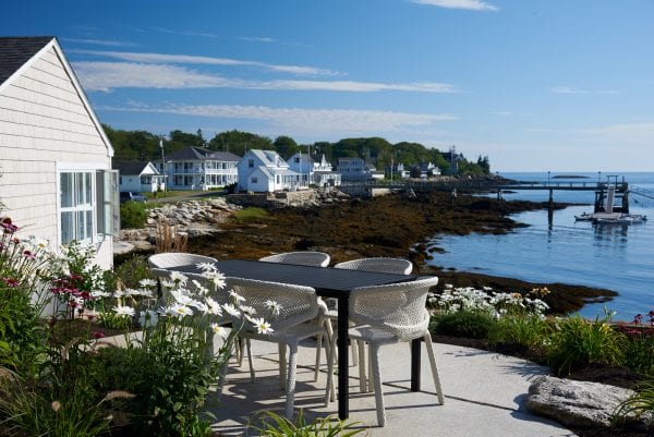 Twin Cove patio with coastal Maine views and outdoor dining opportunities.