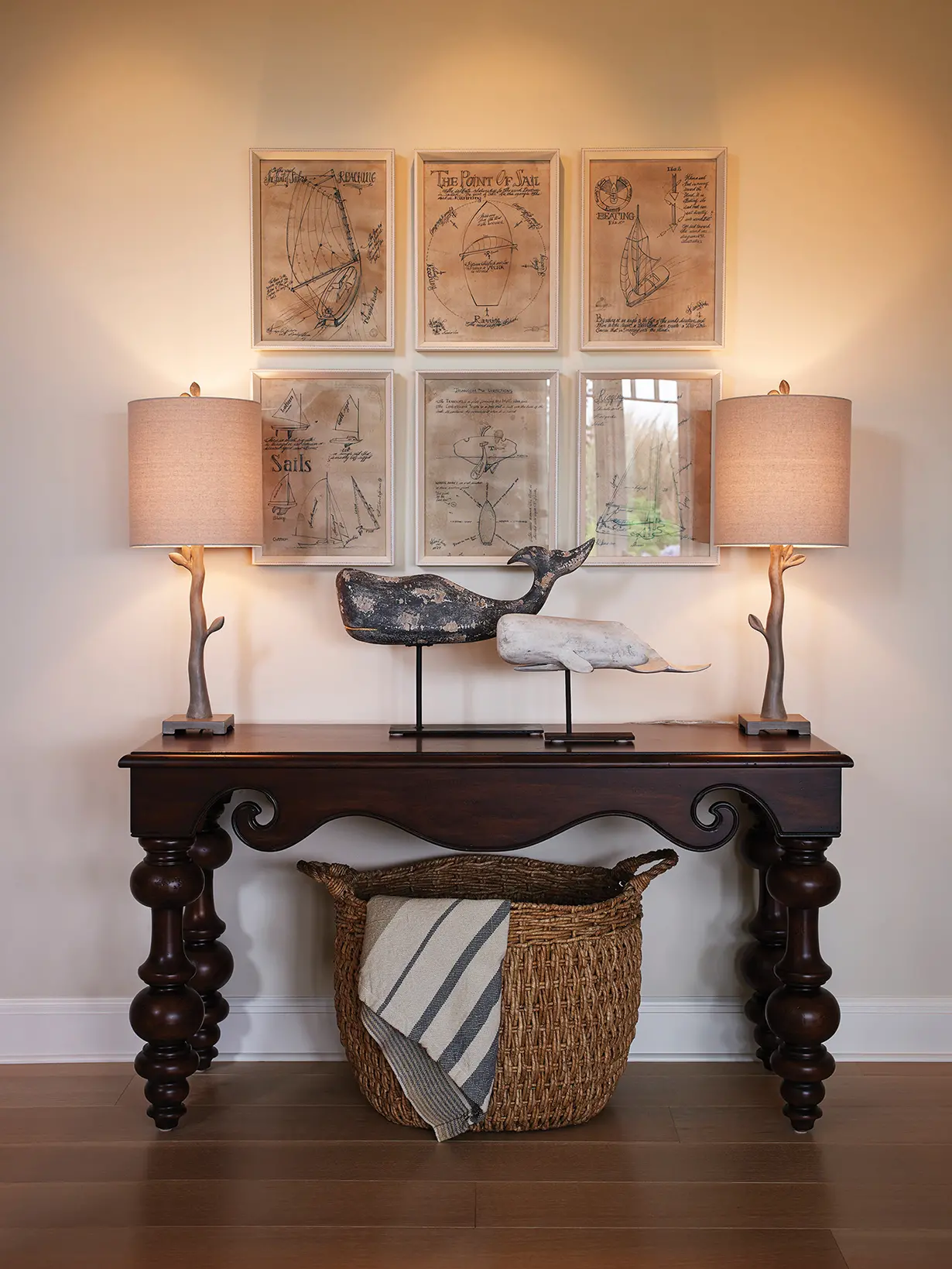 Nautical inspired art work displayed in hall