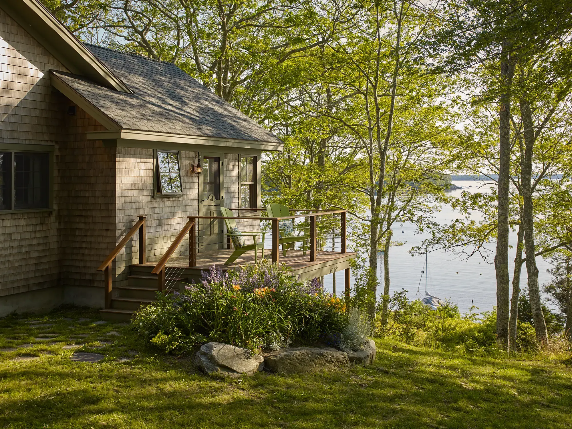 View of the water from the side yard of Little Acorn Cottage