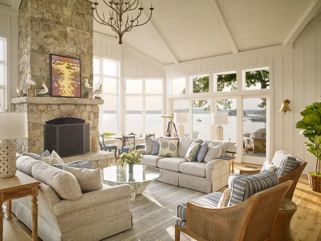 Living room overlooking Maine coast