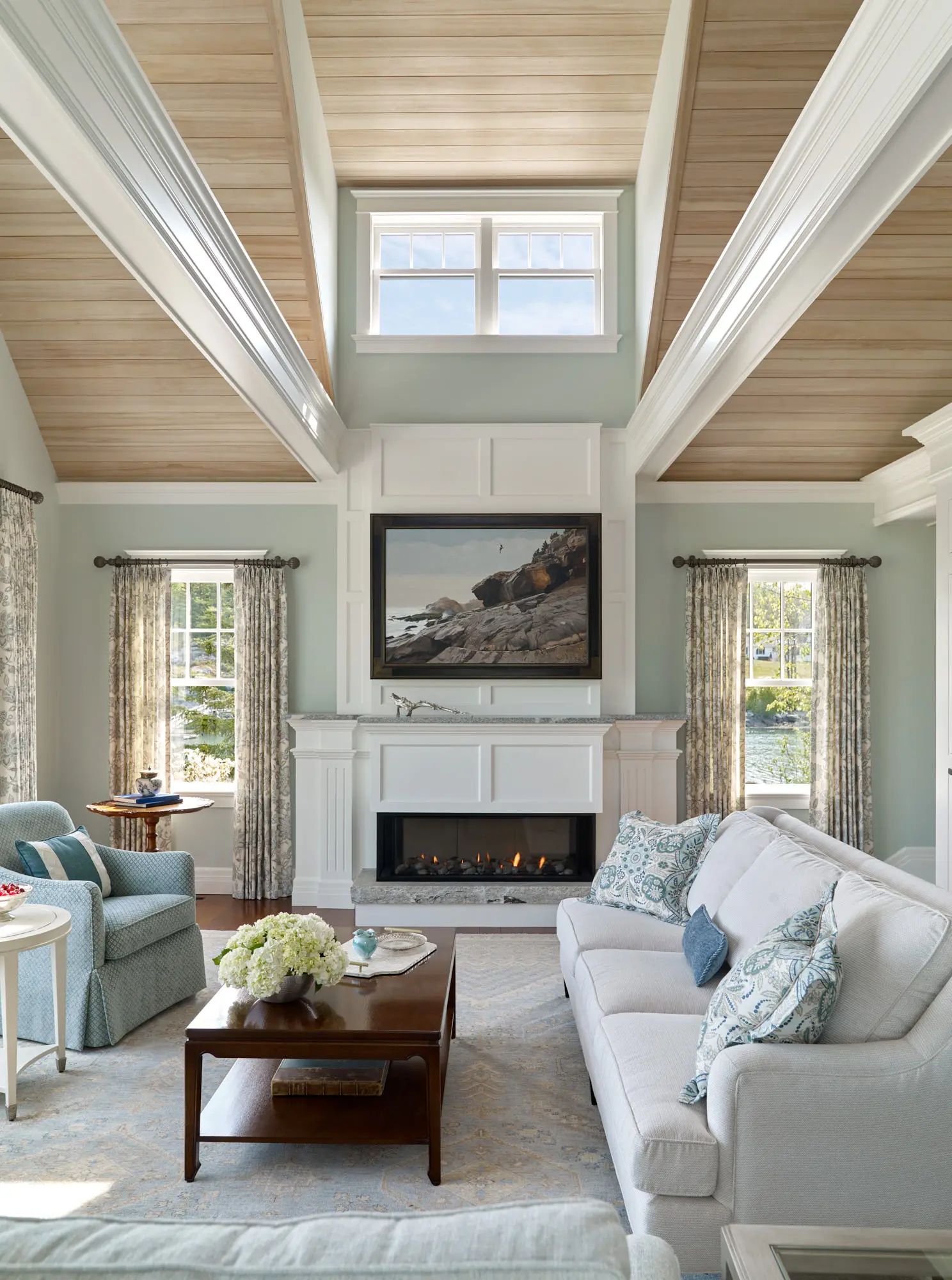 Looking towards the fireplace from across the living room