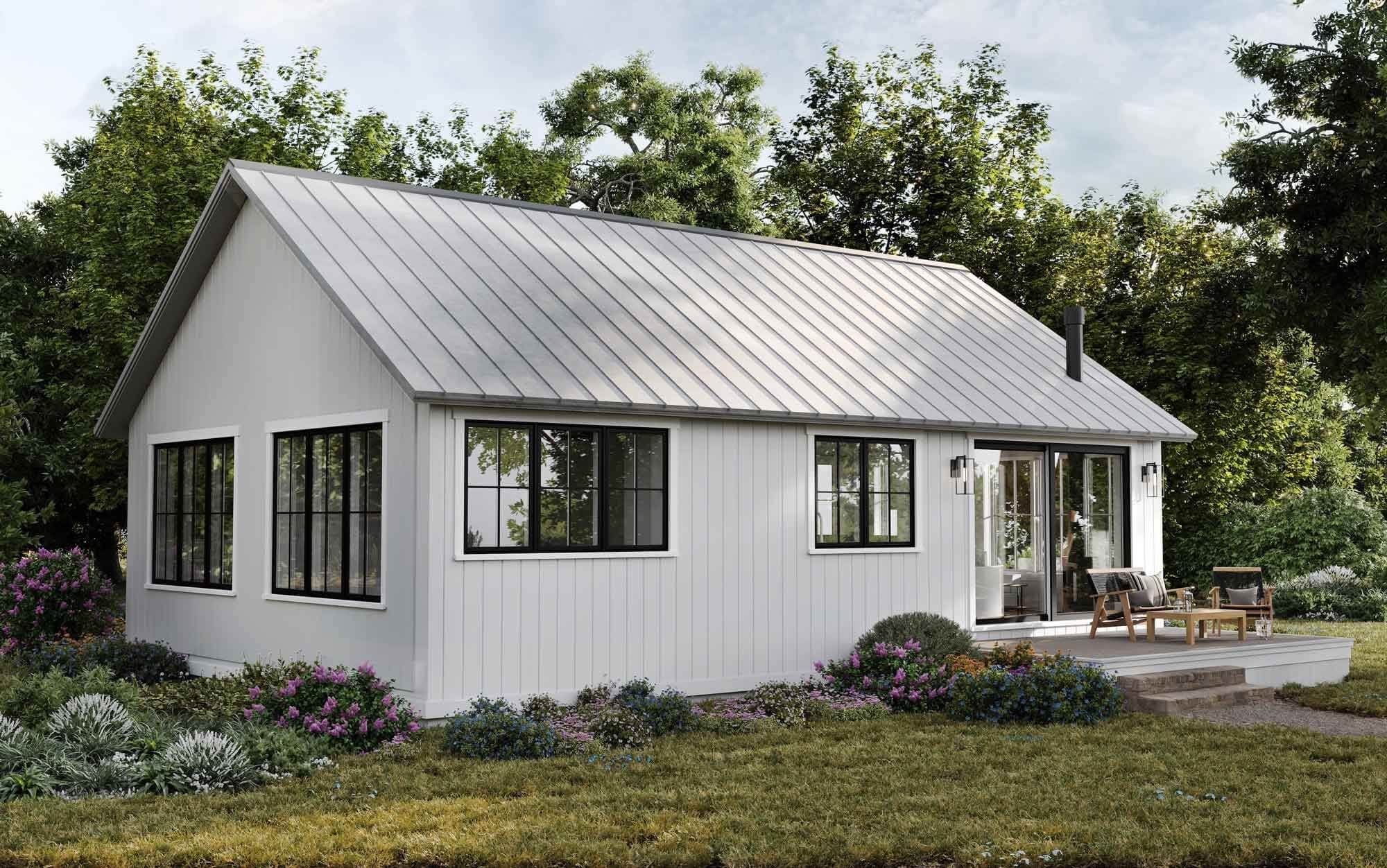 A render displaying a back view of the Aster Prefab Pod